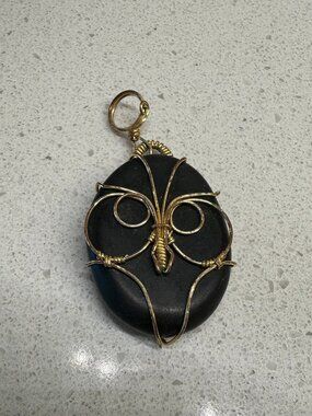 Handmade Owl Black Obsidian Pendant Gold Wire Wrapped Artisan Necklace
